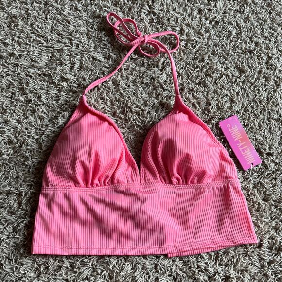 NWT! Juniors' Ninety-Nine° Pink Apron Crop Tankini Swim Top Size Large - Picture 7 of 7